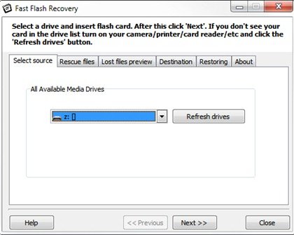 Fast Flash Recovery восстанавливает Memory Card, Flash Card, Memory Stick