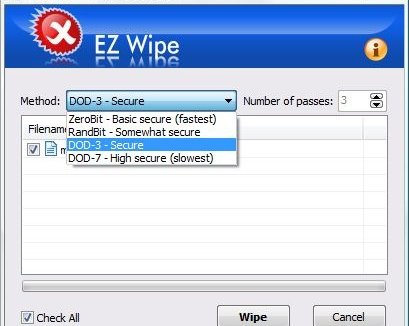 Необратимое удаление данных с помощью EZ Wipe