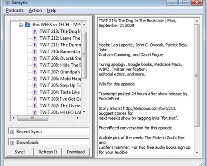 Sansync Podcast Downloader скачивает подкасты