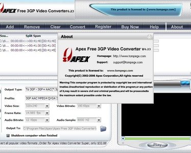 Apex Free 3GP Video Converter 6.23 -- kонвертируем видео для мобильников